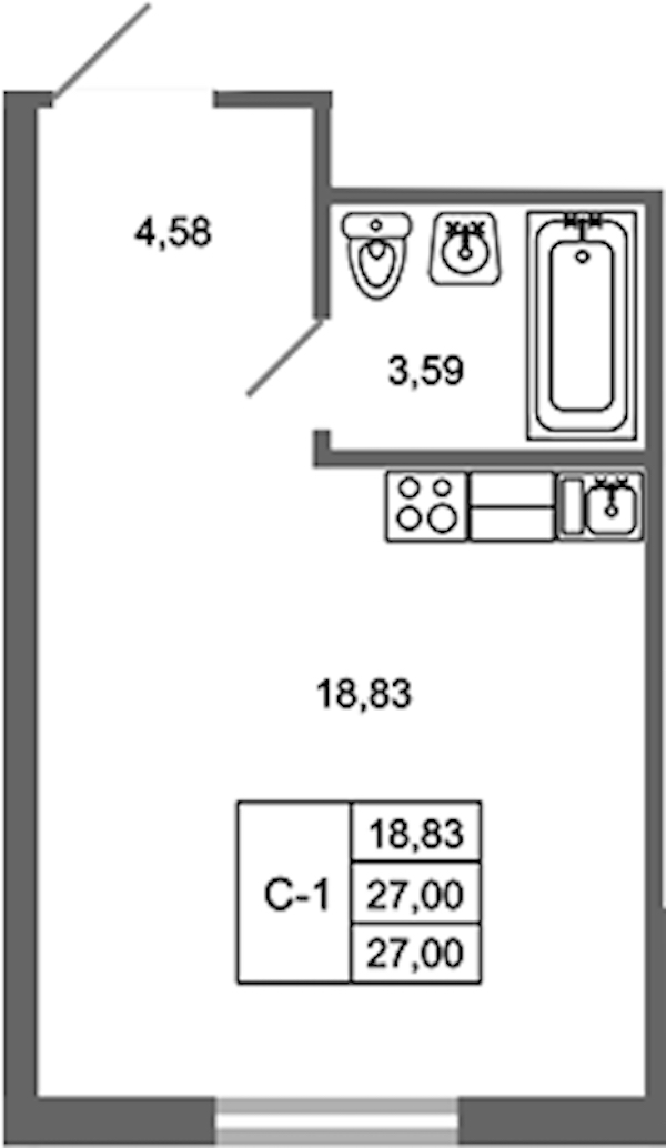 Квартира студия 27 м², 5/17 эт., ЖК «Стороны Света 2»